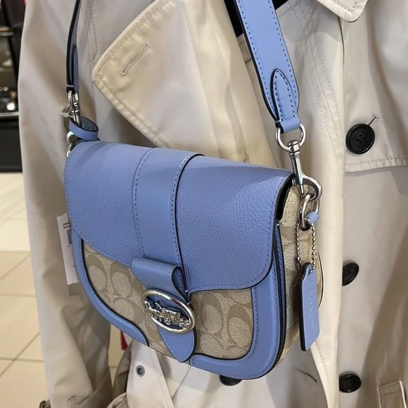 Coach Georgie Saddle Bag In Signature Canvas Light Khaki / Marble Blue - Picture 8 of 16
